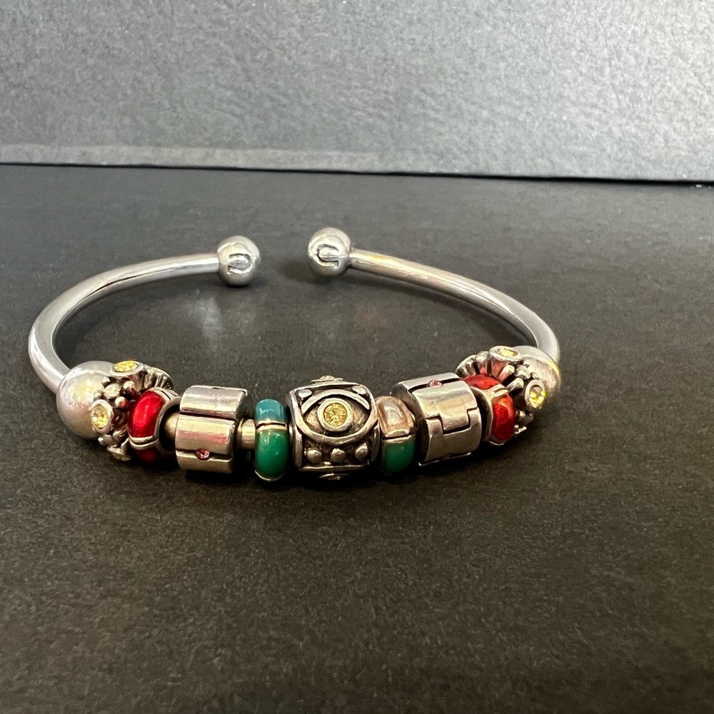 Sterling Silver Cuff Charm Bracelet